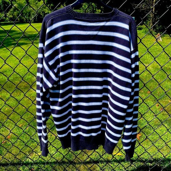 TOMMY HILFIGER GOLF navy/white striped cotton crewneck sweater - Picture 2 of 4